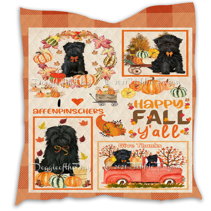 Happy Fall Y'all Pumpkin Affenpinscher Dogs Quilt Bed Coverlet Bedspread - Pets Comforter Unique One-side Animal Printing - Soft Lightweight Durable Washable Polyester Quilt