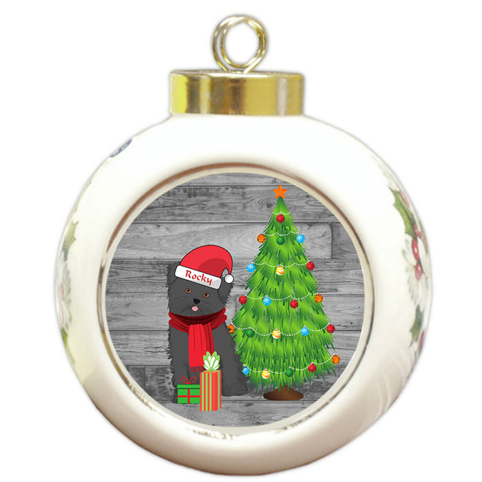 Custom Personalized Affenpinscher Dog With Tree and Presents Christmas Round Ball Ornament