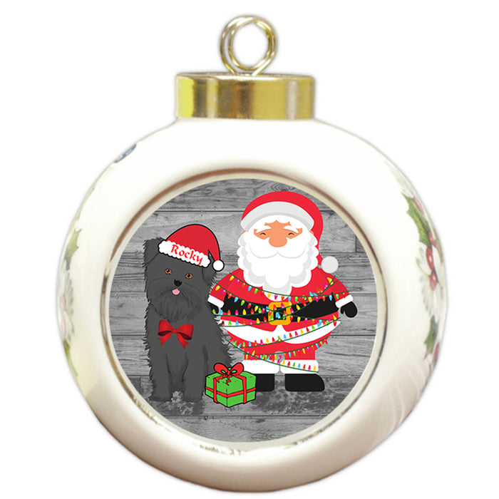 Custom Personalized Affenpinscher Dog With Santa Wrapped in Light Christmas Round Ball Ornament