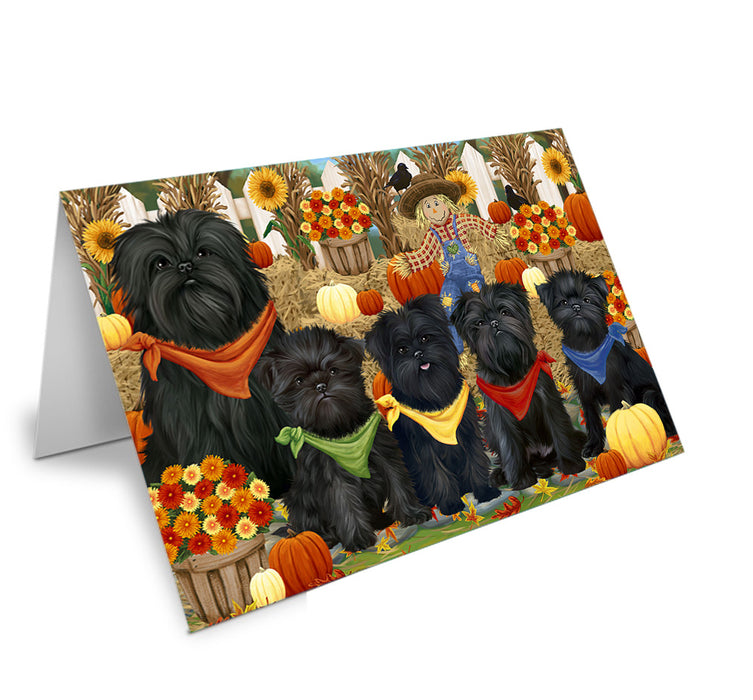 Fall Festive Gathering Affenpinschers with Pumpkins Handmade Artwork Assorted Pets Greeting Cards and Note Cards with Envelopes for All Occasions and Holiday Seasons GCD55868