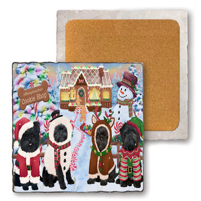 Holiday Gingerbread Cookie Shop Affenpinschers Dog Set of 4 Natural Stone Marble Tile Coasters MCST51089