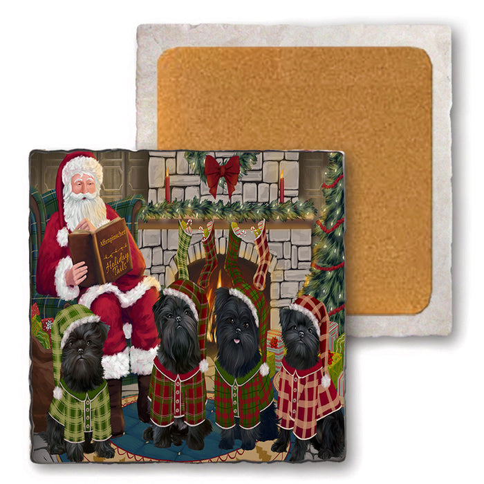 Christmas Cozy Holiday Tails Affenpinschers Dog Set of 4 Natural Stone Marble Tile Coasters MCST50083