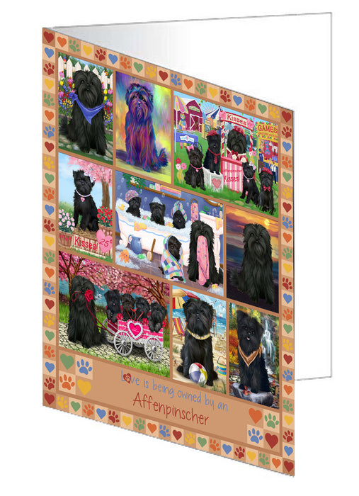Love is Being Owned Affenpinscher Dog Beige Handmade Artwork Assorted Pets Greeting Cards and Note Cards with Envelopes for All Occasions and Holiday Seasons GCD77108