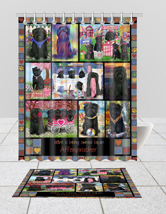 Love is Being Owned Affenpinscher Dog Grey Bath Mat and Shower Curtain Combo