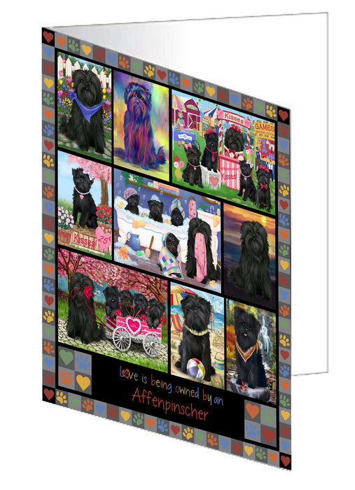 Love is Being Owned Affenpinscher Dog Grey Handmade Artwork Assorted Pets Greeting Cards and Note Cards with Envelopes for All Occasions and Holiday Seasons GCD77111