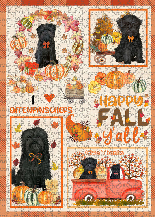 Happy Fall Y'all Pumpkin Affenpinscher Dogs Portrait Jigsaw Puzzle for Adults Animal Interlocking Puzzle Game Unique Gift for Dog Lover's with Metal Tin Box