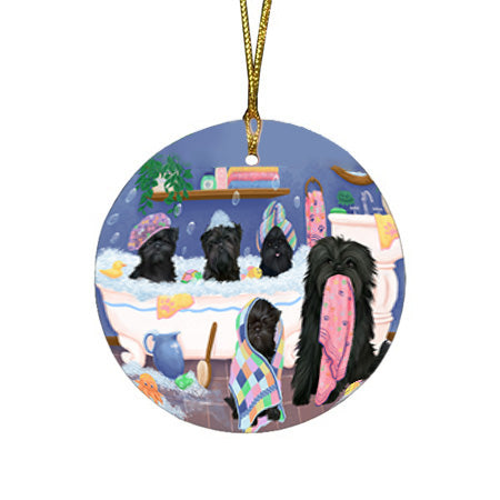 Rub A Dub Dogs In A Tub Affenpinschers Dog Round Flat Christmas Ornament RFPOR57103