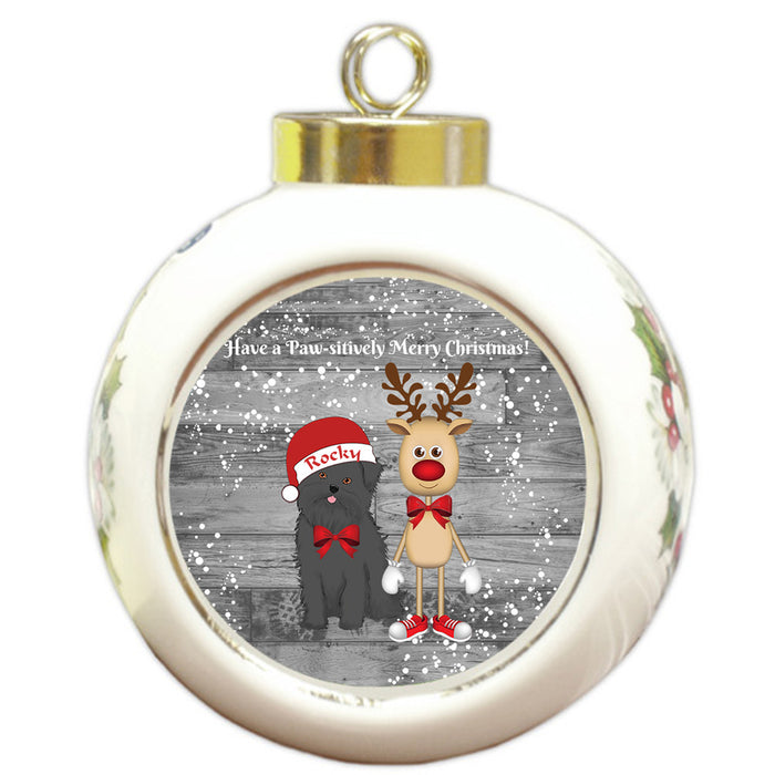 Custom Personalized Affenpinscher Dog Reindeer and Pooch Christmas Round Ball Ornament