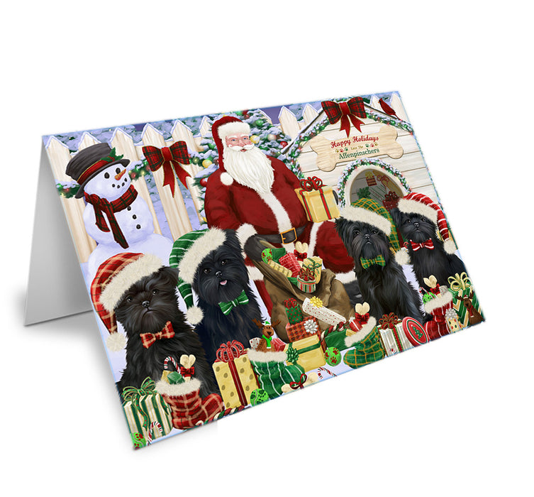Happy Holidays Christmas Affenpinschers Dog House Gathering Handmade Artwork Assorted Pets Greeting Cards and Note Cards with Envelopes for All Occasions and Holiday Seasons GCD57833