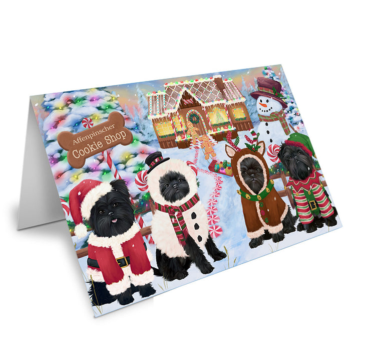 Holiday Gingerbread Cookie Shop Affenpinschers Dog Handmade Artwork Assorted Pets Greeting Cards and Note Cards with Envelopes for All Occasions and Holiday Seasons GCD72782