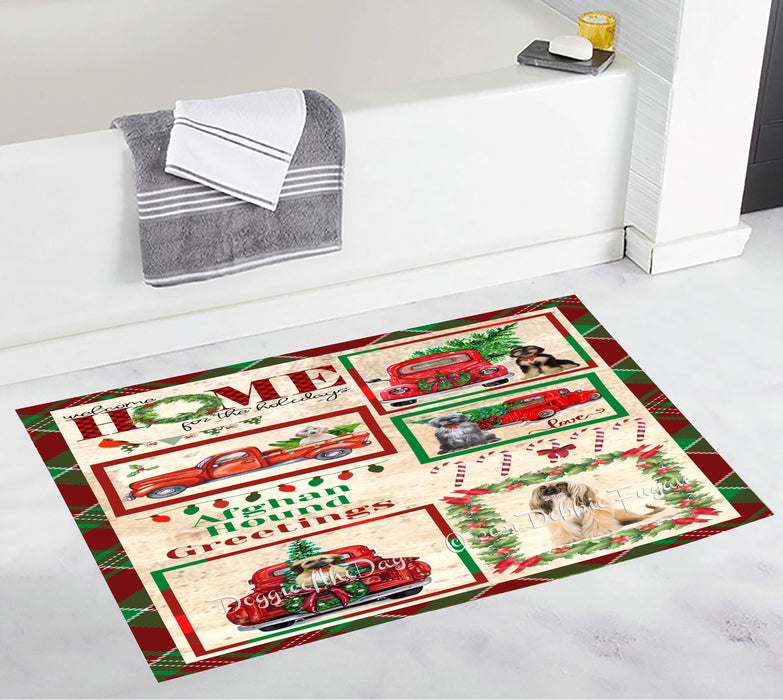 Welcome Home for Christmas Holidays Afghan Hound Dogs Bathroom Rugs with Non Slip Soft Bath Mat for Tub BRUG54223