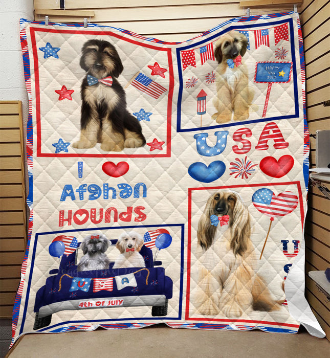 4th of July Independence Day I Love USA Afghan Hound Dogs Quilt Bed Coverlet Bedspread - Pets Comforter Unique One-side Animal Printing - Soft Lightweight Durable Washable Polyester Quilt