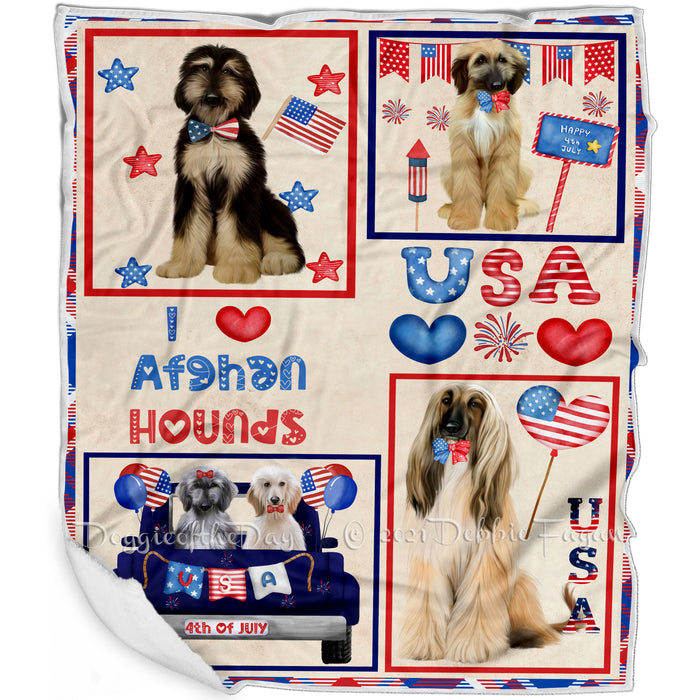 4th of July Independence Day I Love USA Afghan Hound Dogs Blanket BLNKT143457