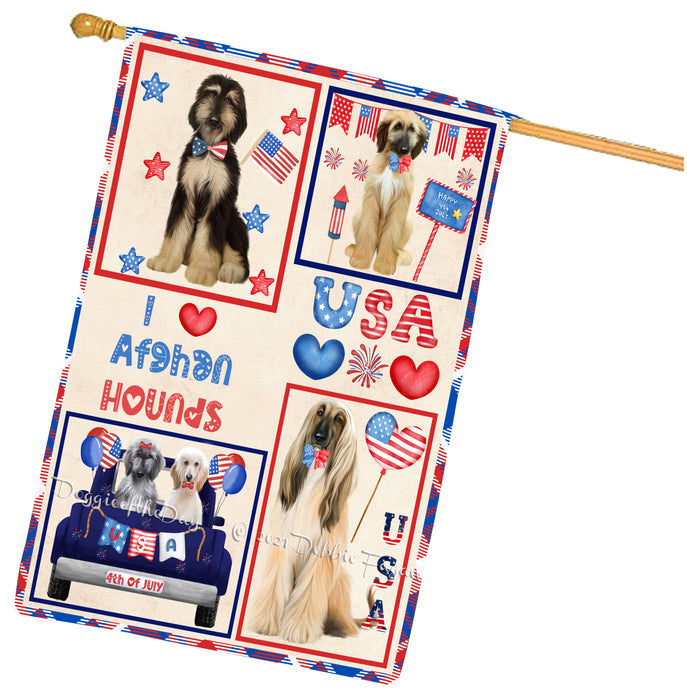 4th of July Independence Day I Love USA Afghan Hound Dogs House flag FLG66910