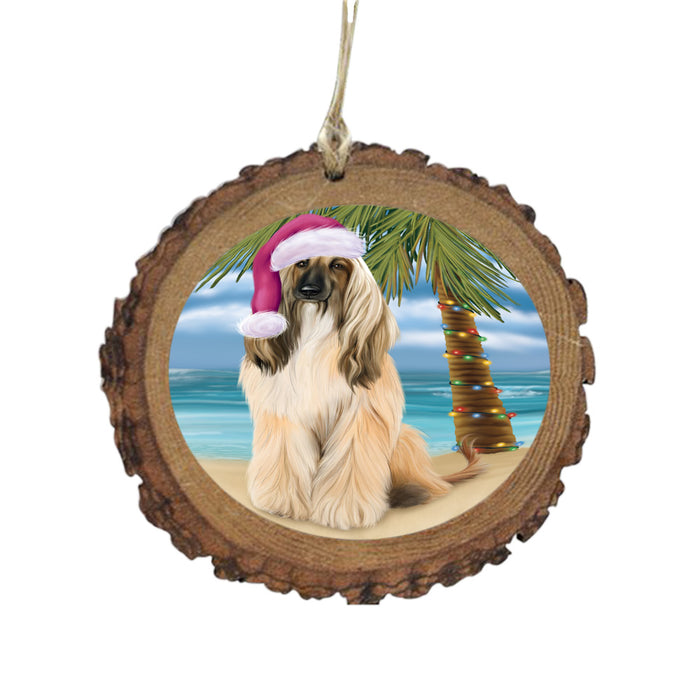 Summertime Happy Holidays Christmas Afghan Hound Dog on Tropical Island Beach Wooden Christmas Ornament WOR49332