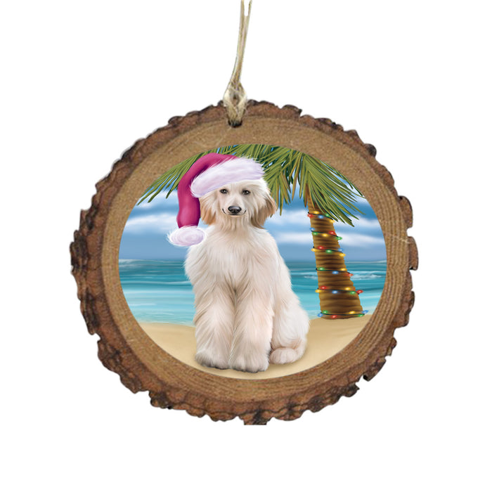 Summertime Happy Holidays Christmas Afghan Hound Dog on Tropical Island Beach Wooden Christmas Ornament WOR49333