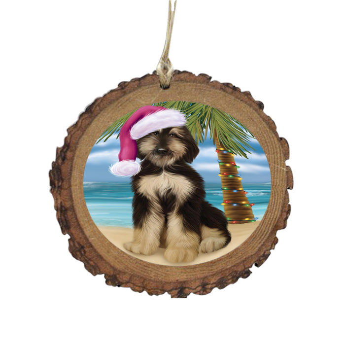 Summertime Happy Holidays Christmas Afghan Hound Dog on Tropical Island Beach Wooden Christmas Ornament WOR49334