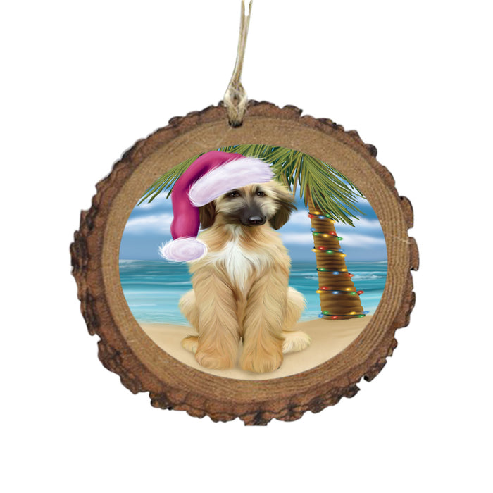 Summertime Happy Holidays Christmas Afghan Hound Dog on Tropical Island Beach Wooden Christmas Ornament WOR49335