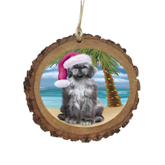 Summertime Happy Holidays Christmas Afghan Hound Dog on Tropical Island Beach Wooden Christmas Ornament WOR49336