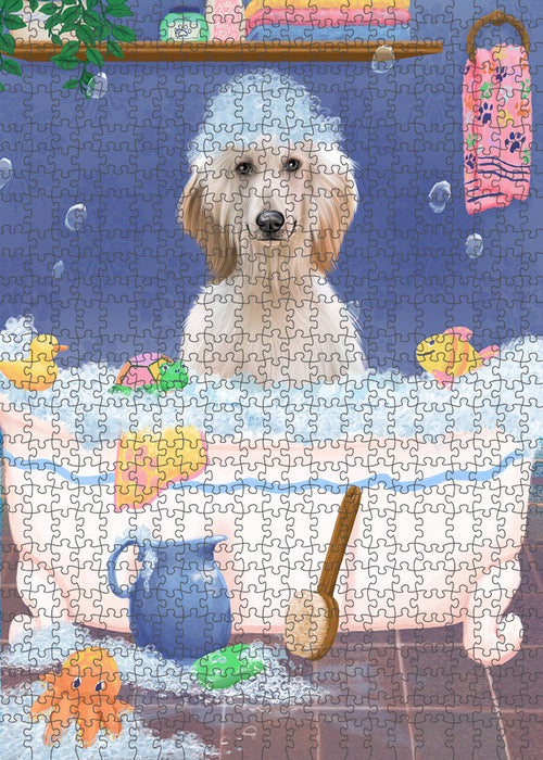 Rub A Dub Dog In A Tub Afghan Hound Dog Portrait Jigsaw Puzzle for Adults Animal Interlocking Puzzle Game Unique Gift for Dog Lover's with Metal Tin Box PZL190