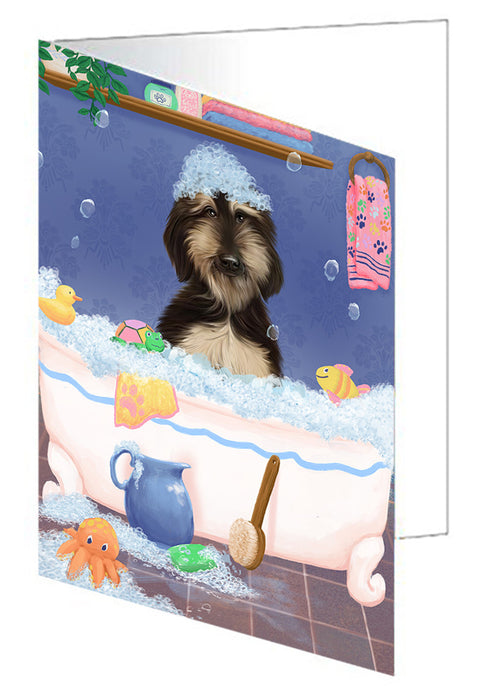 Rub A Dub Dog In A Tub Afghan Hound Dog Handmade Artwork Assorted Pets Greeting Cards and Note Cards with Envelopes for All Occasions and Holiday Seasons GCD79151