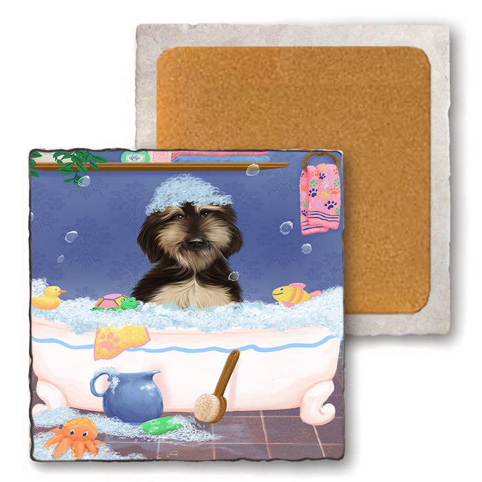 Rub A Dub Dog In A Tub Afghan Hound Dog Set of 4 Natural Stone Marble Tile Coasters MCST52279