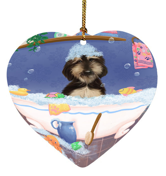 Rub A Dub Dog In A Tub Afghan Hound Dog Heart Christmas Ornament HPORA58519