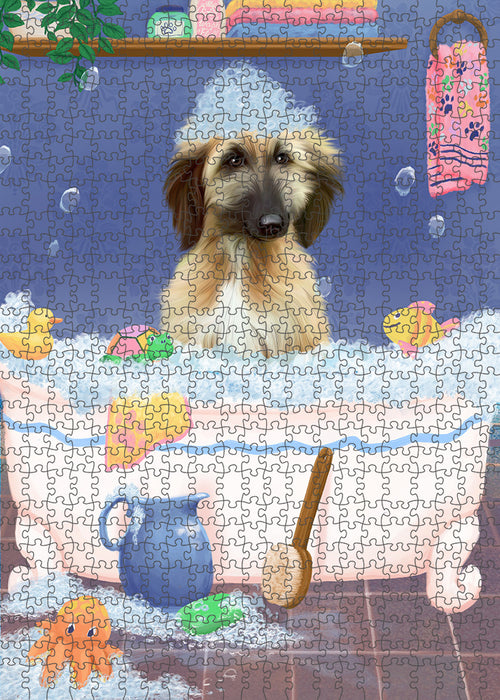 Rub A Dub Dog In A Tub Afghan Hound Dog Portrait Jigsaw Puzzle for Adults Animal Interlocking Puzzle Game Unique Gift for Dog Lover's with Metal Tin Box PZL192