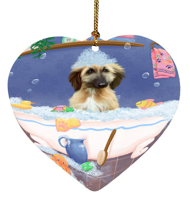 Rub A Dub Dog In A Tub Afghan Hound Dog Heart Christmas Ornament HPORA58520