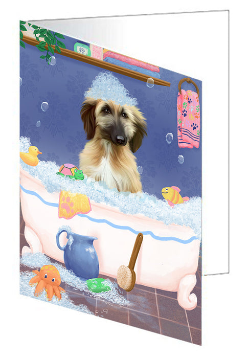 Rub A Dub Dog In A Tub Afghan Hound Dog Handmade Artwork Assorted Pets Greeting Cards and Note Cards with Envelopes for All Occasions and Holiday Seasons GCD79154