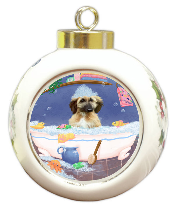 Rub A Dub Dog In A Tub Afghan Hound Dog Round Ball Christmas Ornament RBPOR58504
