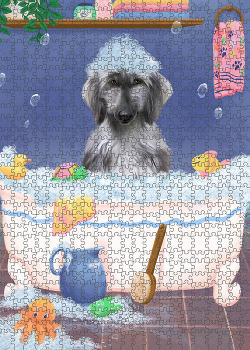 Rub A Dub Dog In A Tub Afghan Hound Dog Portrait Jigsaw Puzzle for Adults Animal Interlocking Puzzle Game Unique Gift for Dog Lover's with Metal Tin Box PZL193