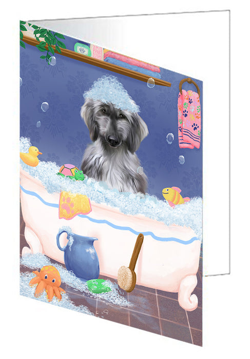 Rub A Dub Dog In A Tub Afghan Hound Dog Handmade Artwork Assorted Pets Greeting Cards and Note Cards with Envelopes for All Occasions and Holiday Seasons GCD79157