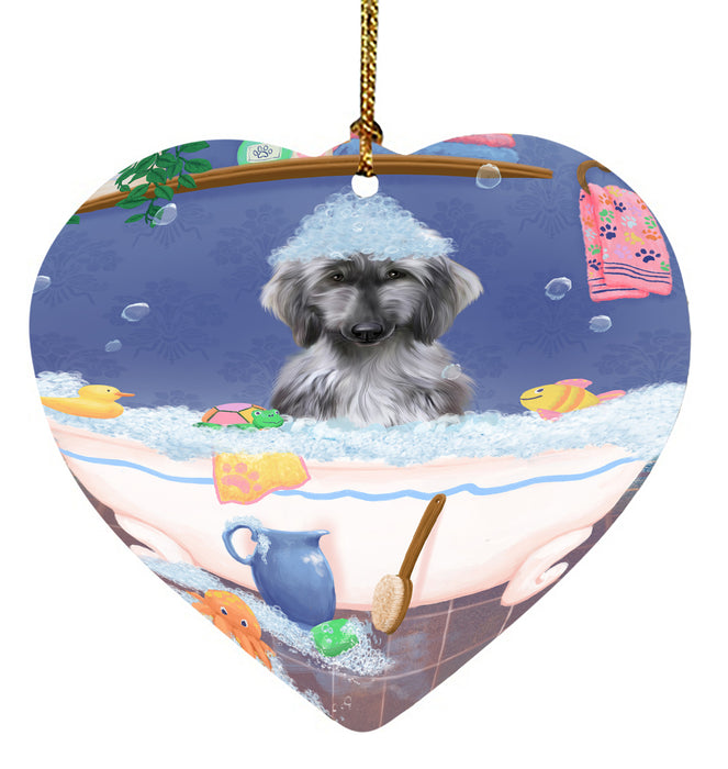 Rub A Dub Dog In A Tub Afghan Hound Dog Heart Christmas Ornament HPORA58521