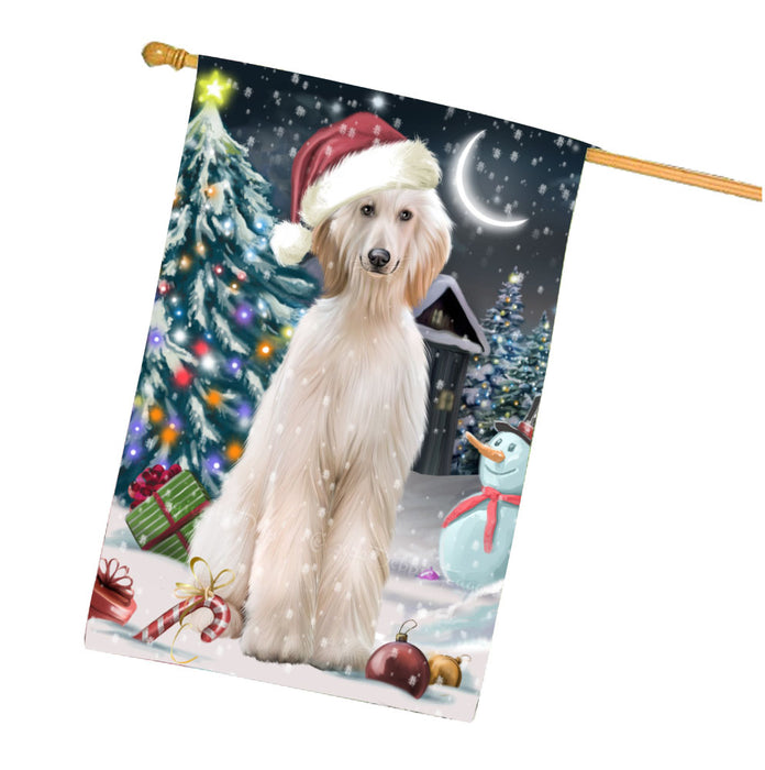 Have a Holly Jolly Christmas Afghan Hound Dog House Flag Outdoor Decorative Double Sided Pet Portrait Weather Resistant Premium Quality Animal Printed Home Decorative Flags 100% Polyester FLG67837