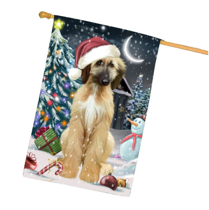 Have a Holly Jolly Christmas Afghan Hound Dog House Flag Outdoor Decorative Double Sided Pet Portrait Weather Resistant Premium Quality Animal Printed Home Decorative Flags 100% Polyester FLG67839
