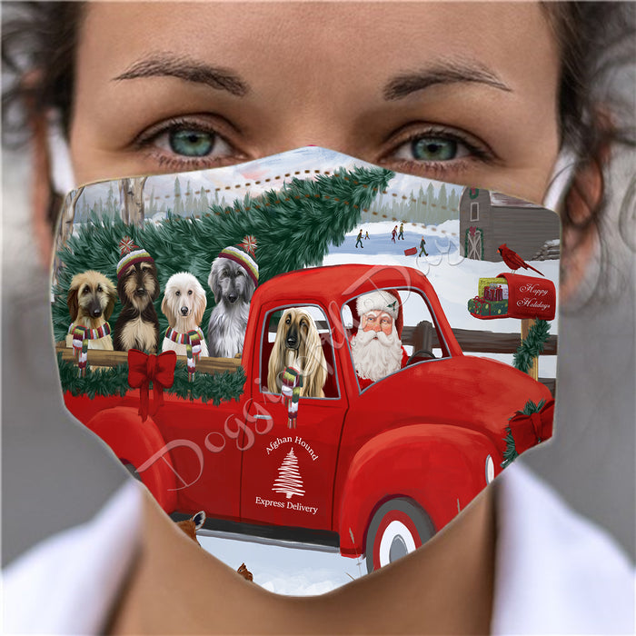 Christmas Santa Express Delivery Red Truck Afghan Hound Dogs Face Mask FM48396