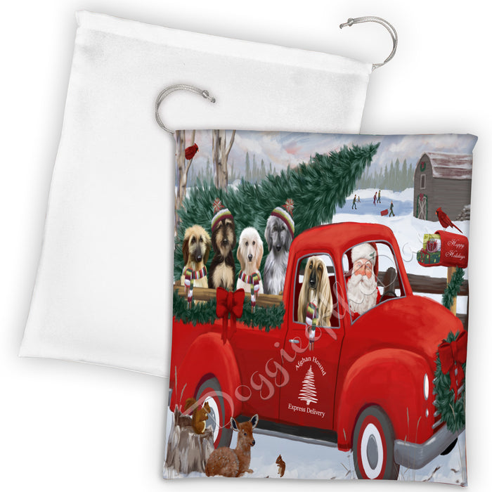 Christmas Santa Express Delivery Red Truck Afghan Hound Dogs Drawstring Laundry or Gift Bag LGB48263