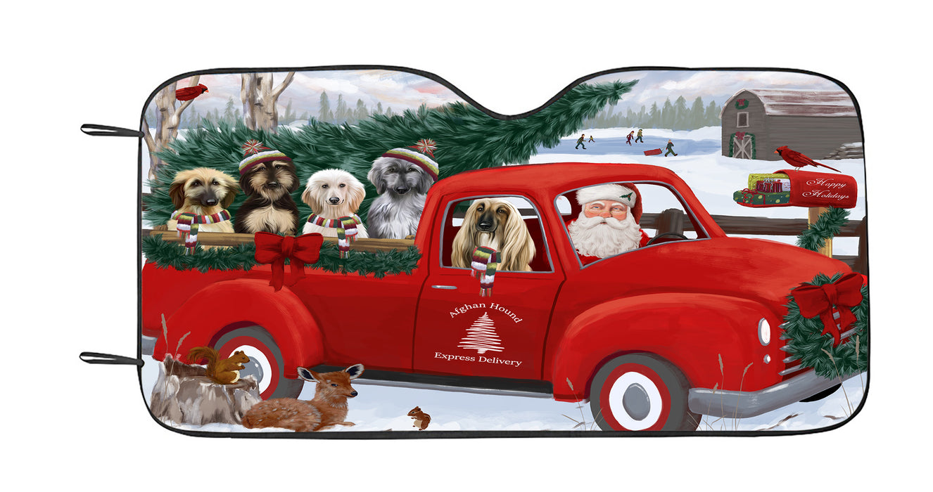 Christmas Santa Express Delivery Red Truck Afghan Hound Dogs Car Sun Shade