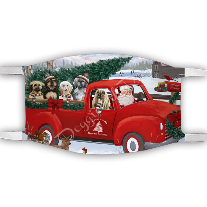 Christmas Santa Express Delivery Red Truck Afghan Hound Dogs Face Mask FM48396