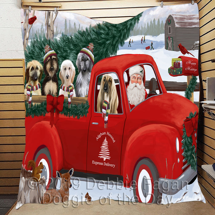 Christmas Santa Express Delivery Red Truck Afghan Hound Dogs Quilt