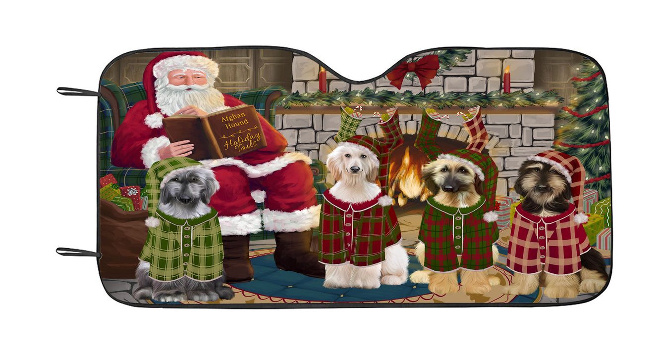 Christmas Cozy Holiday Fire Tails Afghan Hound Dogs Car Sun Shade