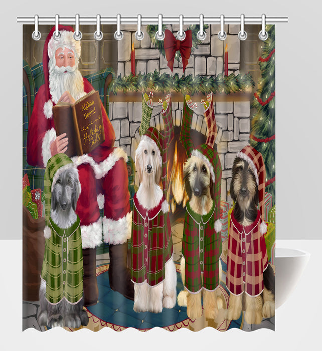 Christmas Cozy Holiday Fire Tails Afghan Hound Dogs Shower Curtain