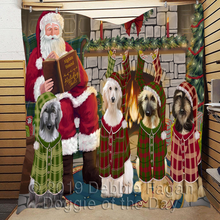 Christmas Cozy Holiday Fire Tails Afghan Hound Dogs Quilt