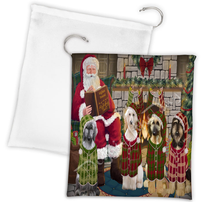 Christmas Cozy Holiday Fire Tails Afghan Hound Dogs Drawstring Laundry or Gift Bag LGB48457