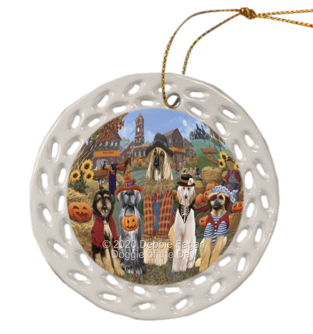 Halloween 'Round Town Afghan Hound Dogs Doily Ornament DPOR59409