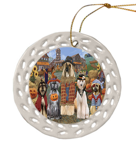 Halloween 'Round Town Afghan Hound Dogs Ceramic Doily Ornament DPOR57456