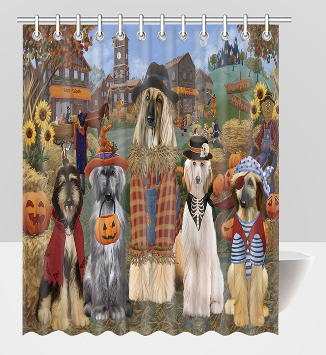 Halloween 'Round Town Afghan Hound Dogs Shower Curtain