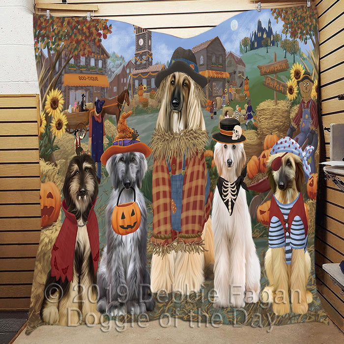 Halloween 'Round Town and Fall Pumpkin Scarecrow Both Afghan Hound Dogs Quilt