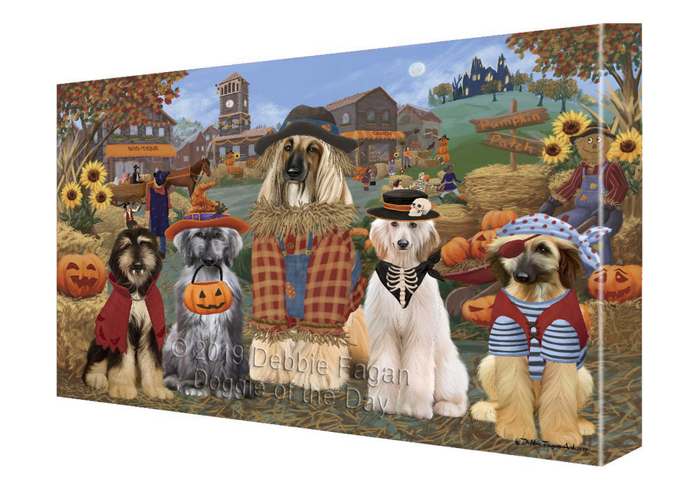 Halloween 'Round Town And Fall Pumpkin Scarecrow Both Afghan Hound Dogs Canvas Print Wall Art Décor CVS139193